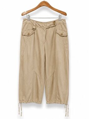 Bianca Nygård Linen Blend Utility Cargo Capri Pants Taupe Relaxed Size 10